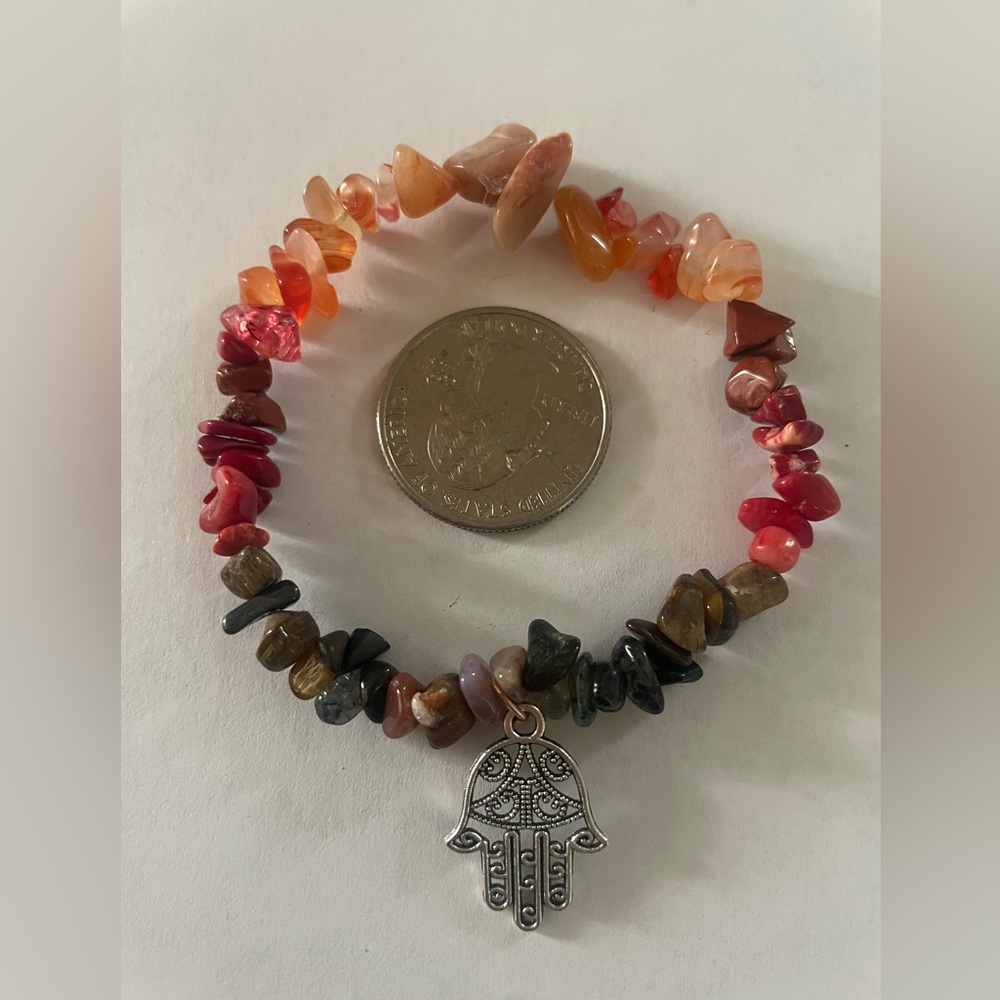 Multicolor Gemstone Bracelet with Hamsa Charm